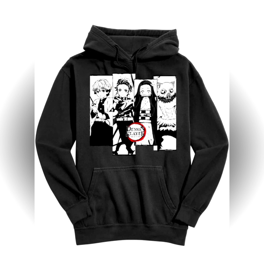 Vtg Official Demon Slayer Black Hoodie Nezuko Inosuke Tanjiro Zenitsu Mens L